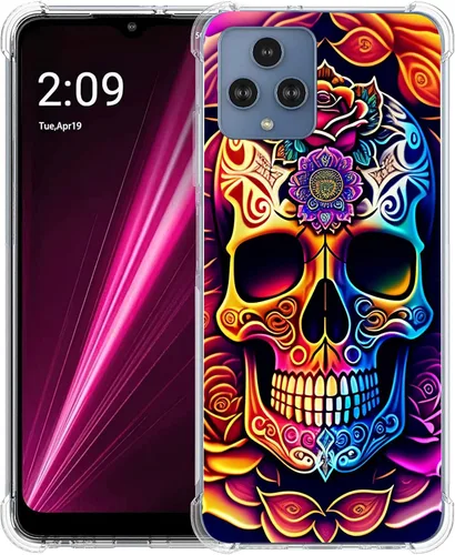Vista 8 de Revvl 6 5G - Funda protectora de poliuretano termoplástico resistente a los arañazos y a prueba de golpes con diseño de mandala de pavo real