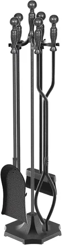 Vista 8 de Juego de 5 herramientas para chimenea de 31 pulgadas, herramientas de hierro forjado con mango ergonómico, juego de accesorios para chimenea incluye
