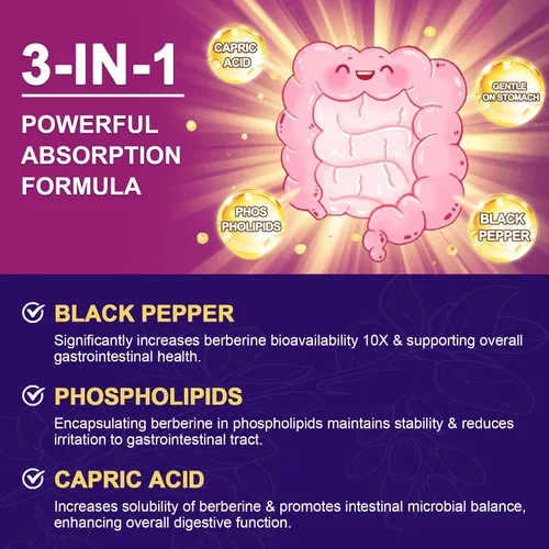 Vista 2 de ZEBORA Suplemento Premium de Berberina HCL 1200 mg, Apoyo de Berberina GLP-1 con Canela de Ceilán, ALA y Ácido Cáprico, Apoyo Inmune y Antioxidante