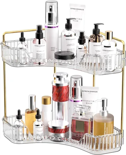 Vista 9 de GTI Organizador de maquillaje de 2 niveles, organizador de encimera de baño de gran capacidad, organizador de perfumes, cosméticos para el cuidado