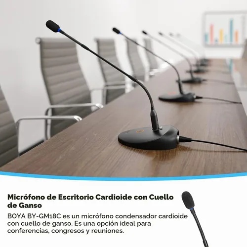 Vista 5 de BOYA Micrófono de condensador para escritorio y podio, micrófono de cuello de cisne bi-fold de 18 pulgadas con botón de silencio e indicador LED