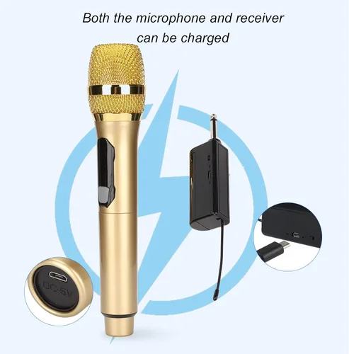 Vista 7 de Diyeeni Micrófono de karaoke de mano, sistema de micrófono con receptor recargable, micrófono dinámico portátil con pantalla LED, para cantar