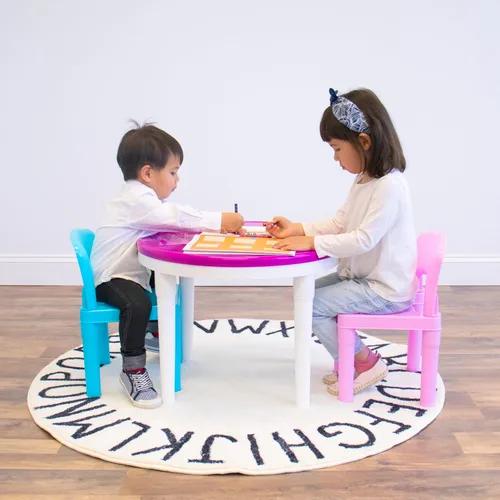 Vista 5 de Juego de mesa de actividades para niños 2 en 1 de plástico compatible con LEGO y 2 sillas Tot Tutors CT642, colores brillantes, Plástico, Brillante