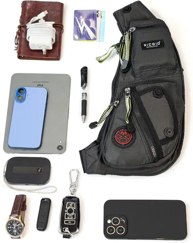 Vista 3 de NICGID Bolso bandolera en el pecho, mochila de hombro, bolsa cruzada, mochila casual para hombres y mujeres, Verde oscuro, Pequeño, Viajes