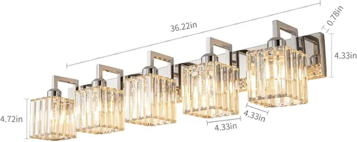 Vista 3 de Moderna lámpara de cristal para pared/tocador de baño, de 5 luces, color cromo Cromo torcido
