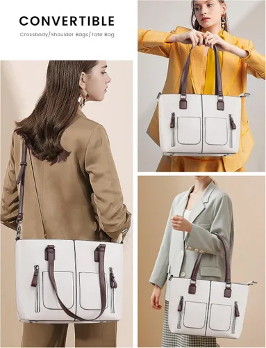 Vista 7 de LOVEVOOK Bolso de hombro grande para mujer, de piel sintética, bolso de trabajo con múltiples bolsillos, bolso de diseñador