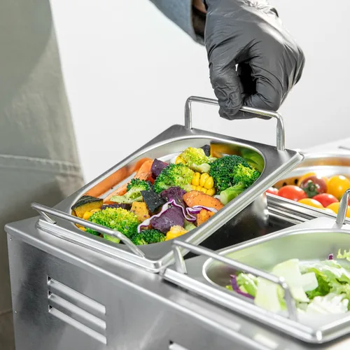 Vista 6 de Restaurantware Met Lux - Bandeja de mesa de vapor de 7 x 6.4 x 2.5 pulgadas, 1 sexto sartén de hotel, bandeja de acero inoxidable plateado profundo