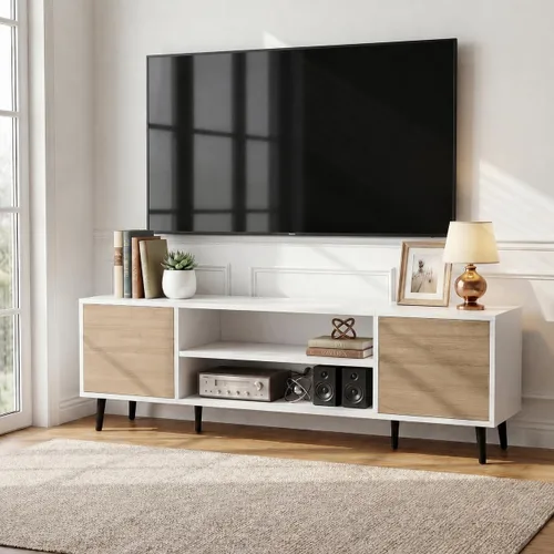 Vista 8 de JUMMICO Soporte de TV moderno Mid-Century con almacenamiento, 50 pulgadas Gris