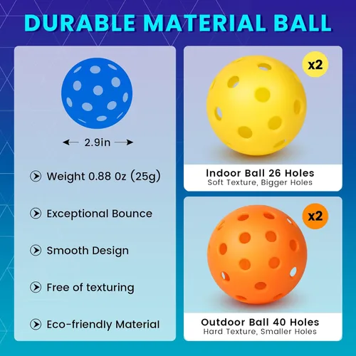 Vista 6 de Mayboom Juego de 2 o 4 palas de pickleball aprobadas por USAPA con 4 bolas de pickleball y bolsa de pickleball, raquetas de fibra de vidrio, paquete