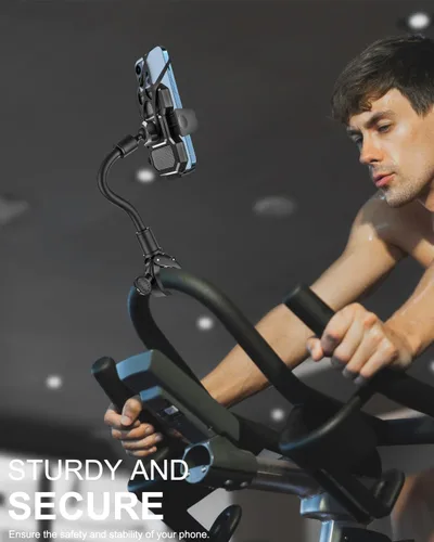 Vista 6 de Soporte de teléfono para bicicleta giratoria de cuello de cisne, clip para manubrio, soporte para teléfono celular para bicicleta de ejercicio