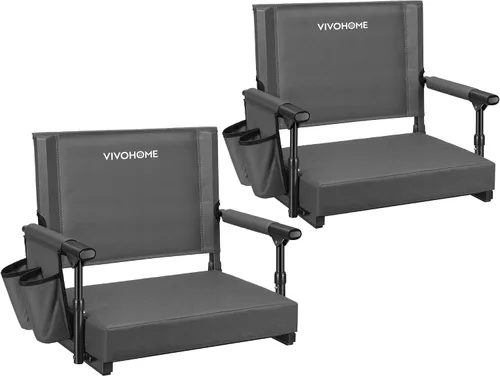 Vista 8 de VIVOHOME Stadium Seats with Back Support, Bleacher Chair for Sports Events Foldable, Easy To Carry, Adjustable Length Shoulder Strap, Two Cup