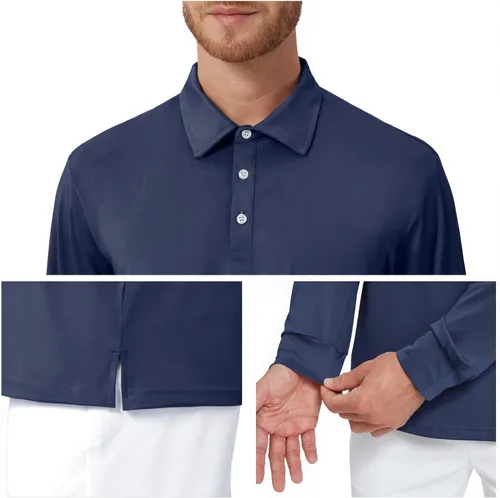 Vista 68 de NAVISKIN Camisas polo de manga larga para hombre, camisas de golf con cuello UPF 50 SPF para hombre, secado rápido, absorbe la humedad