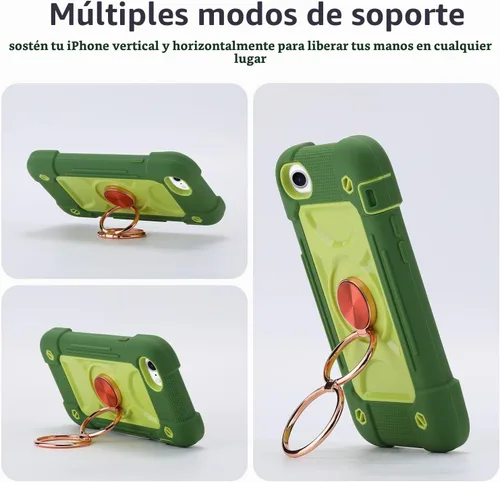 Vista 6 de Funda para iPhone Se3/iPhone Se2, iPhone 6/6S, iPhone 7/iPhone 8 de 4.7 pulgadas con soporte de anillo, con 2 protectores de pantalla resistentes