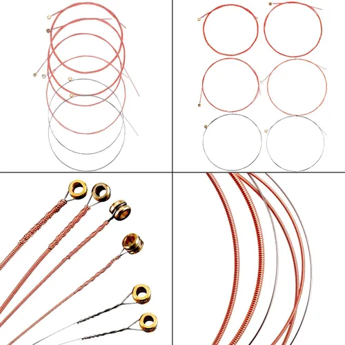 Vista 2 de Bememo 2 juegos de 6 cuerdas de repuesto de acero para guitarra acústica (amarillo y multicolor)