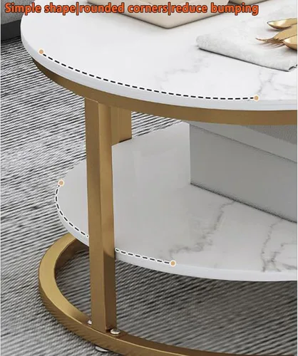 Vista 5 de Mesa de centro ovalada de mármol, moderna mesa de centro de mediados de siglo, marco de metal dorado, mesa de cóctel, para sala de estar, hogar