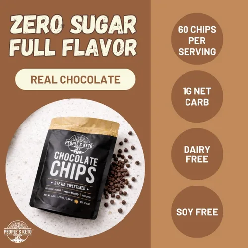 Vista 3 de Chips de chocolate grandes sin azúcar, endulzados con estevia, 12 onzas. Tamaño económico, sin OMG, vegano, keto, bajo en carbohidratos, 60% cacao