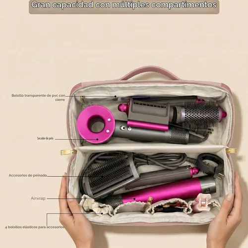 Vista 2 de BAGCRAZY Bolsa de viaje para herramientas para el cabello con alfombrilla resistente al calor, funda organizadora de herramientas para cabello Rosa