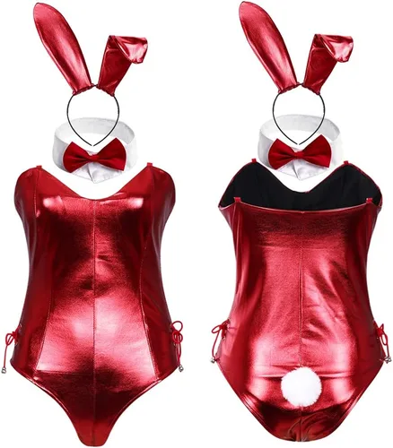 Vista 2 de Disfraz de conejito Senpai para mujer, traje de cosplay de anime de una pieza con orejas de conejo, conjunto de medias