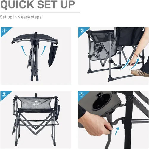 Vista 8 de EVER ADVANCED Silla de directores de camping con mesa auxiliar, plegable portátil con tamaño compacto, diseño transpirable y de secado rápido, silla