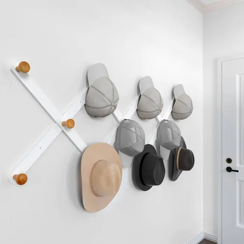Vista 10 de SKOLOO Perchero de pared para sombreros con 14 ganchos, de madera maciza, moderno, perchero de pared expandible para abrigos, sombreros, bolsos