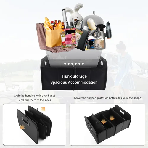 Vista 6 de Organizador de maletero de gran capacidad para coche, organizador de maletero plegable de múltiples compartimentos para SUV para guardar