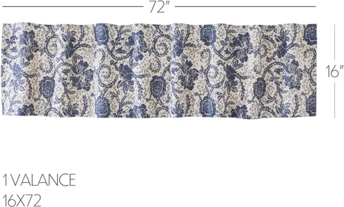 Vista 2 de VHC Brands Dorset Cortina de cenefa para ventana, floral, azul marino, 16 x 73 pulgadas