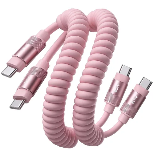 Vista 11 de LISEN Paquete de 2 cables USB C a USB C en espiral de 60 W para Android Negro espacial