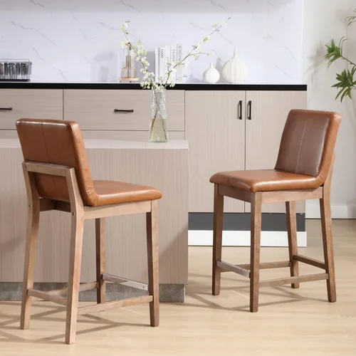Vista 17 de Kmax Juego de 2 taburetes de bar de 26 pulgadas de altura de mostrador, taburetes tapizados para encimera de cocina con soporte trasero, taburetes