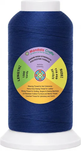 Vista 106 de Mandala Crafts Airforce Blue Tex 70 - Hilo de poliéster para tapicería 1500 Yds T70 UV Resistant Strong Thread for Leather Sewing, Marine