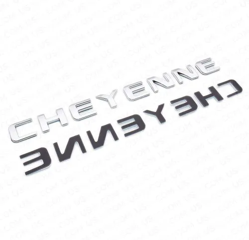 Vista 2 de Paquete de 2 emblemas de placa de identificación de Cheyenne, insignia 3D, insignia de guardabarros para puerta trasera, logotipo de camión