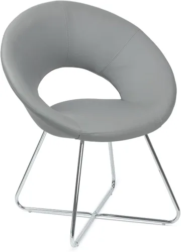Vista 8 de Milliard Silla de cuero circular para sala de estar, cocina, oficina en casa y dormitorio, silla de comedor moderna con patas cromadas (negro)
