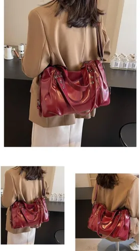 Vista 5 de Bolso de hombro espacioso de lujo femenino sólido clásico Crossbody estilo de gran capacidad suave PU bolso de mano otoño moda casual bolsos