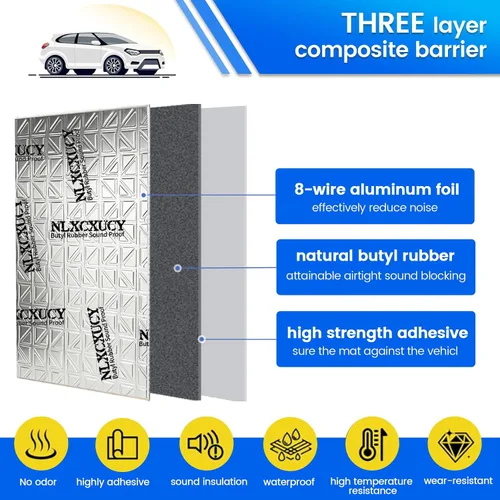 Vista 3 de NLXCXUCY 10 Piezas 80mil (2mm) 11 pies cuadrados (1 m²) Alfombrilla de Amortiguación de Sonido para Auto, Aislante de Sonido Automotriz de Butilo