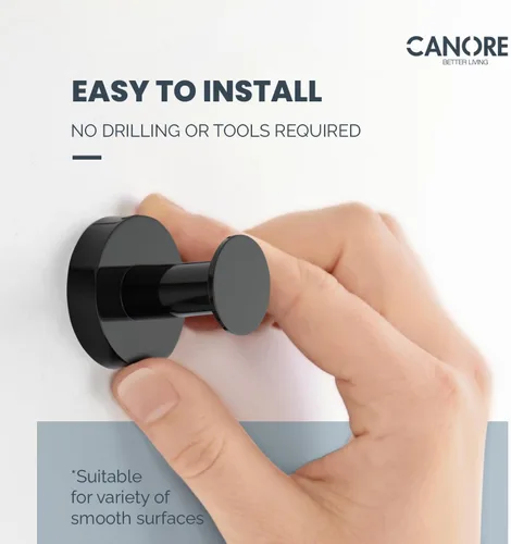 Vista 3 de Ganchos de pared adhesivos fuertes, para pegar en el baño, cocina, gancho para toallas, juego de 2 ganchos de metal negro, soporte para toallas