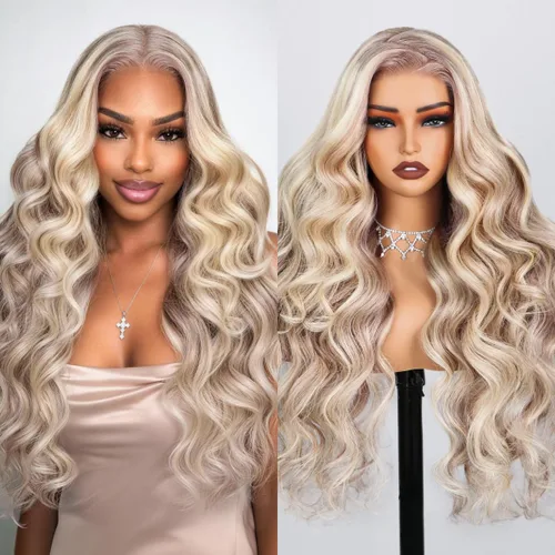 Vista 15 de Arabella 20/Rubio Ceniza Ombre Pelucas de encaje frontal 5x6 de cabello humano, listas para usar, sin pegamento, pelucas de cabello humano