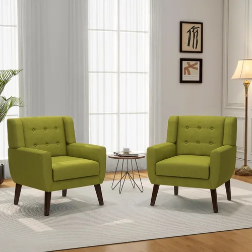 Vista 35 de Accent Chair Set of 1, Comfy Reading Armchair, Beige Linen Blend, Tufted Button Backrest, Solid Wood Frame, Upholstered Club Single Sofa Chairs