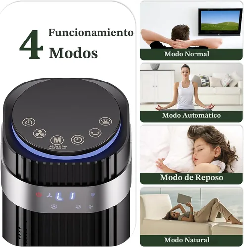 Vista 4 de Ventilador de torre para dormitorio, ventilador oscilante silencioso sin aspas de 28 dB con control remoto, 5 velocidades y 4 modos, temporizador
