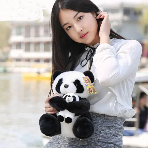 Vista 3 de Juguetes de peluche de panda padre-hijo de 12 pulgadas, juguetes de peluche de mamá y bebé Panda