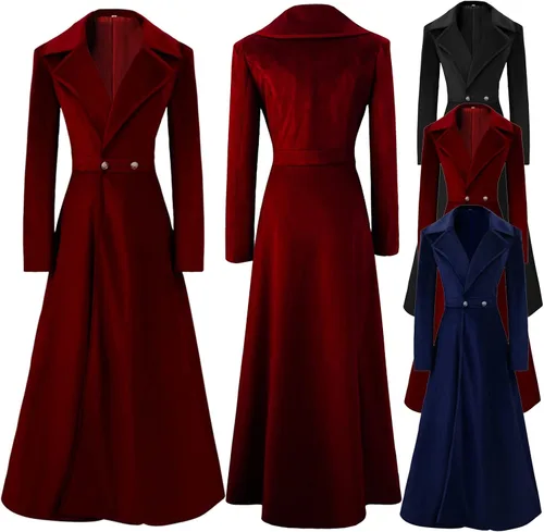 Vista 5 de Ropa gótica para mujer, chaquetas ligeras de invierno, vintage, delgada, retro, larga, de terciopelo, chaquetas casuales