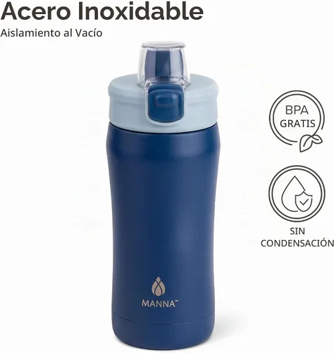 Vista 5 de Manna Botella de acero inoxidable con tapa de bloqueo a presión y boquilla para sorber - 16 onzas - Blazer Powder Coat