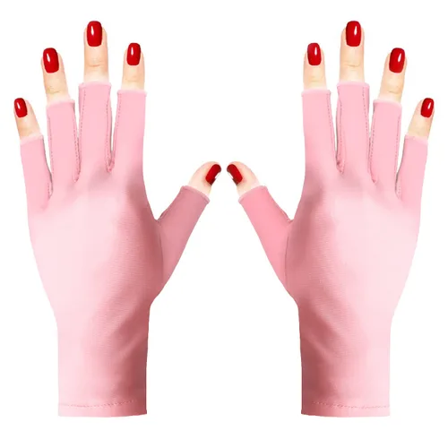 Vista 8 de Pimoys Guantes UV para manicura de gel UPF50+ Guantes de protección solar sin dedos para lámpara de uñas de gel, guantes de conducción para mujeres