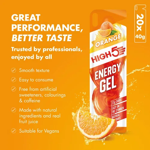 Vista 3 de High 5 Gel Energético - 20 x 1.34 oz Sachet - Naranja Jugosa