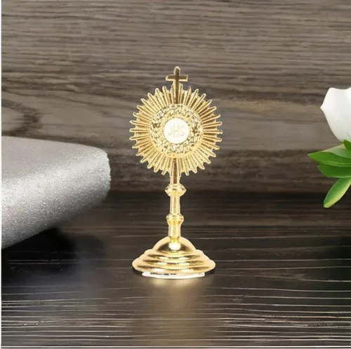 Vista 3 de Pssopp Decoración de mesa católica, material de aleación, forma de sol, exquisita artesanía, estatua de comunión cristiana, adorno para decoración
