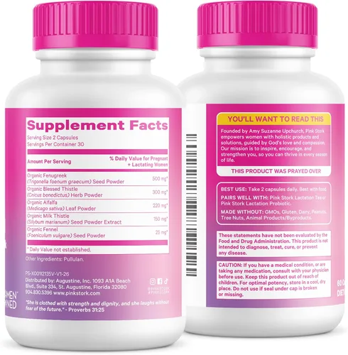 Vista 9 de Suplemento de lactancia total Pink Stork para suministro de leche materna, 60 cápsulas