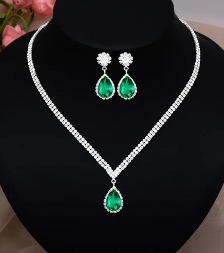 Vista 4 de Elegante collar de cristal plateado para boda, aretes, pulsera, juego de joyería para mujeres, novias, damas de honor, fiesta de graduación