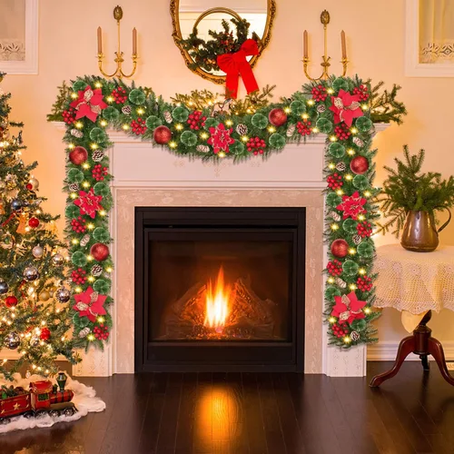 Vista 4 de Guirnalda de Navidad con luces, guirnalda de Navidad de 9 pies con 30 luces LED, funciona con pilas, decoraciones de Navidad artificiales