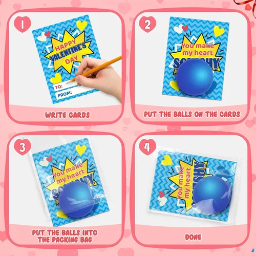 Vista 3 de 28 tarjetas de regalo del día de San Valentín con bola pequeña para intercambio escolar de niños, Bulk Valentines' Cards for Classroom Exchange