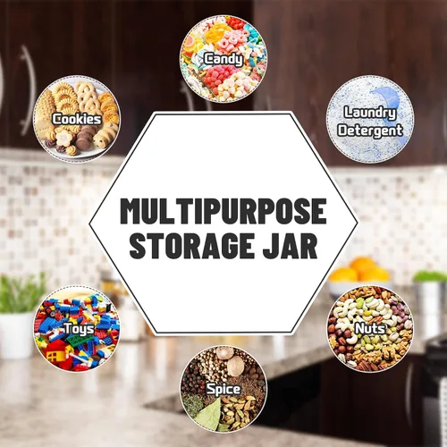 Vista 4 de Woozettn 2 Pack Plastic Cookie Jars,1 Gallon Hexagon Candy Jars with Lid,Clear Hexagon Containers for Kitchen,Office,Dry Food,Snacks,Craft,Laundry