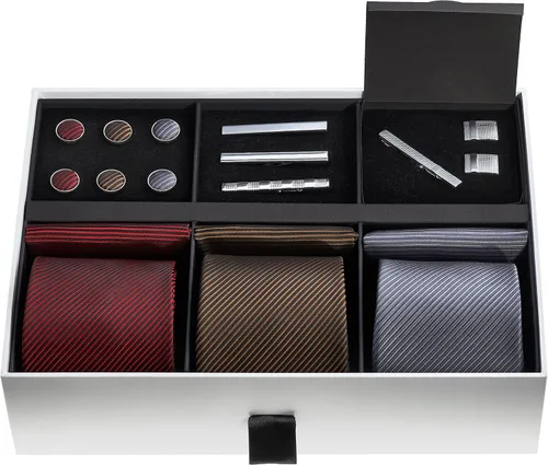 Vista 11 de Juego de corbata de regalo para hombre, corbata sedosa, bolsillo cuadrado, clips de corbata, gemelos para hombres