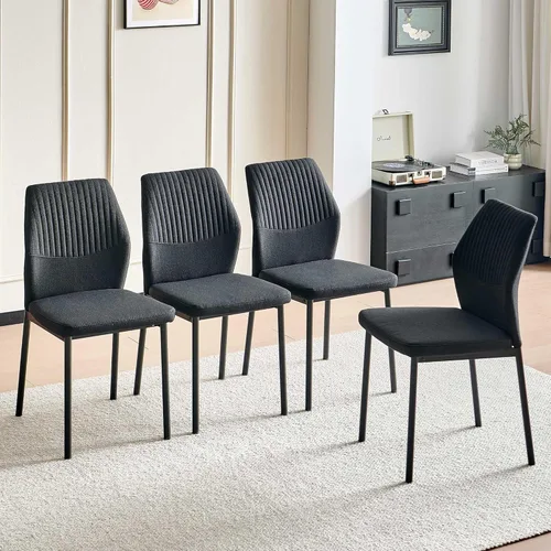 Vista 26 de Juego de mesa de comedor para 4, mesa de comedor rectangular irregular de madera moderna, sillas de comedor de cuero, 4 mesas y sillas, juego de 4